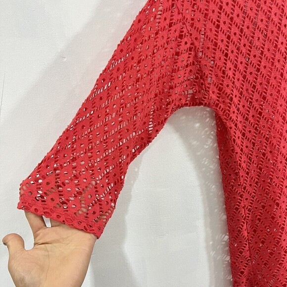 Chico’s Women Open Knit sweater Pullover Cover up Coral/ Orange Size 2 - Picture 4 of 11